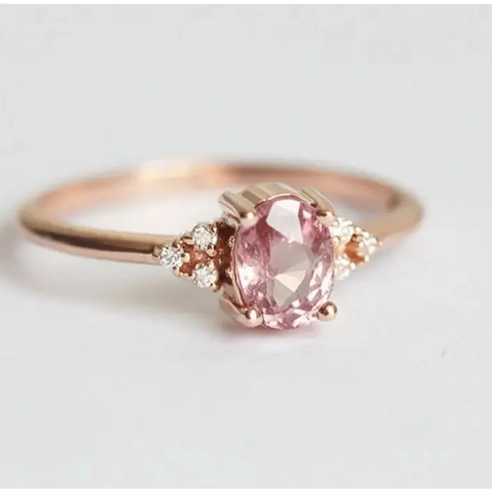 Rose Blossom Pink Gemstone with CZ Accent Rose Gold Ring